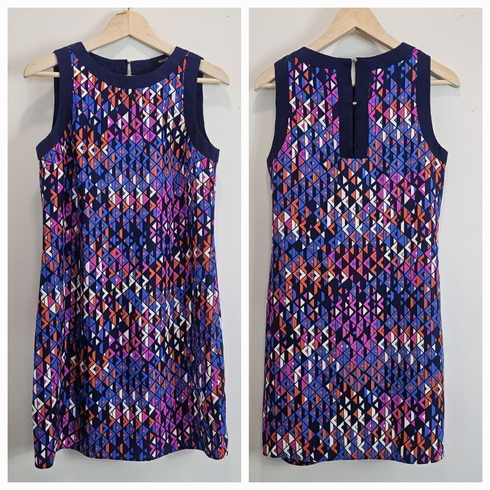 Alice & Trixie 100% Silk Geometric Shift Dress 60s Inspired Purple Pink Size XS